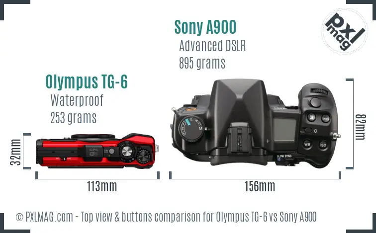 Olympus TG-6 vs Sony A900 top view buttons comparison
