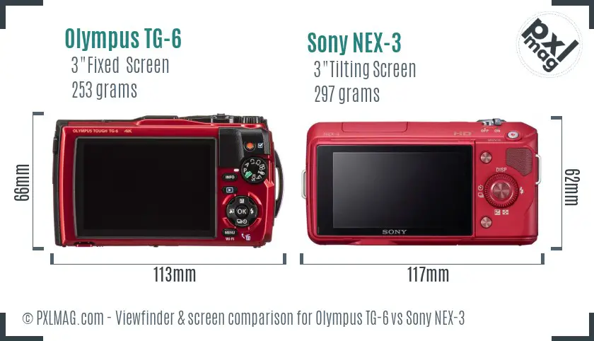 Olympus TG-6 vs Sony NEX-3 Screen and Viewfinder comparison