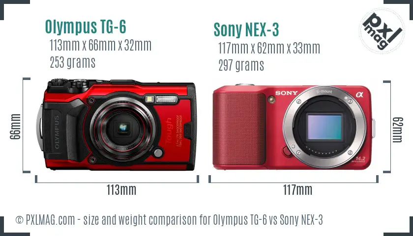 Olympus TG-6 vs Sony NEX-3 size comparison