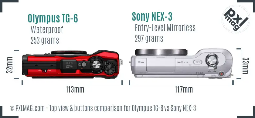 Olympus TG-6 vs Sony NEX-3 top view buttons comparison