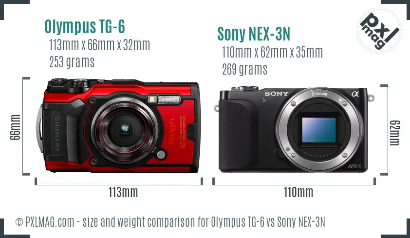 Olympus TG-6 vs Sony NEX-3N size comparison