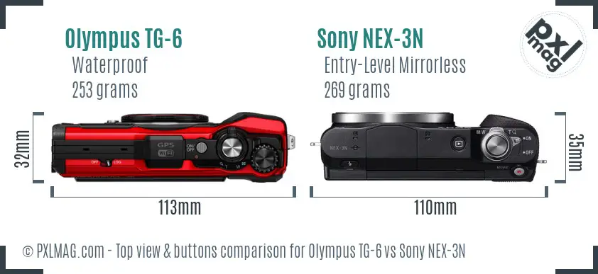 Olympus TG-6 vs Sony NEX-3N top view buttons comparison