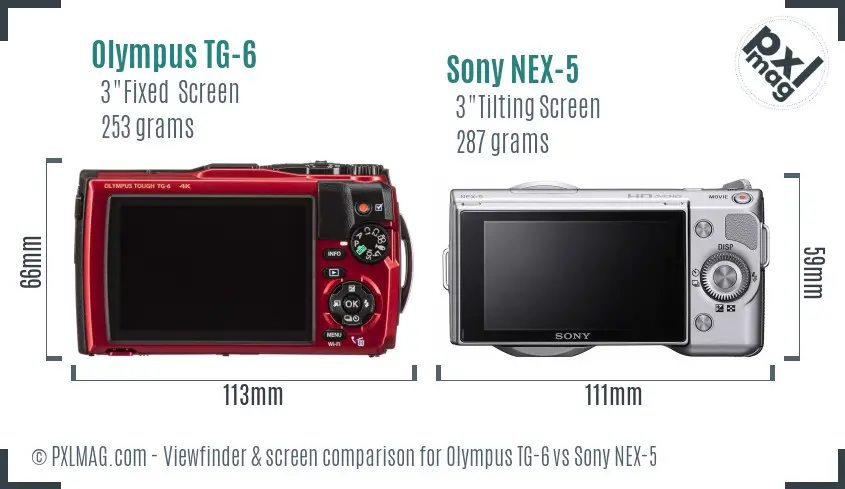 Olympus TG-6 vs Sony NEX-5 Screen and Viewfinder comparison