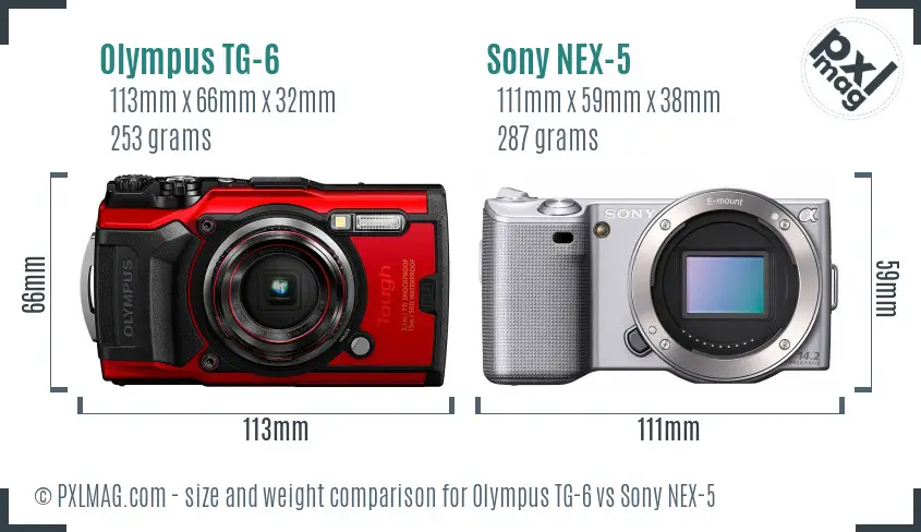 Olympus TG-6 vs Sony NEX-5 size comparison