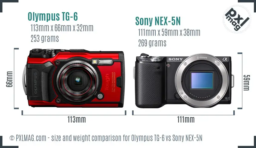 Olympus TG-6 vs Sony NEX-5N size comparison