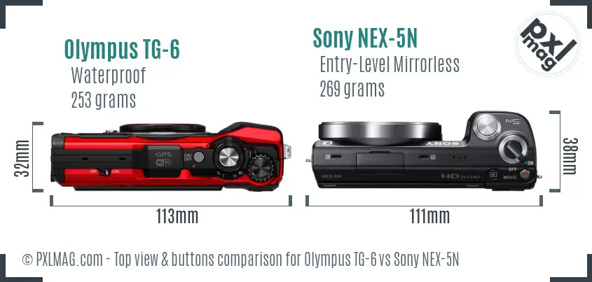 Olympus TG-6 vs Sony NEX-5N top view buttons comparison
