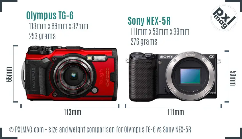 Olympus TG-6 vs Sony NEX-5R size comparison