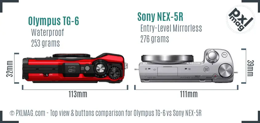 Olympus TG-6 vs Sony NEX-5R top view buttons comparison