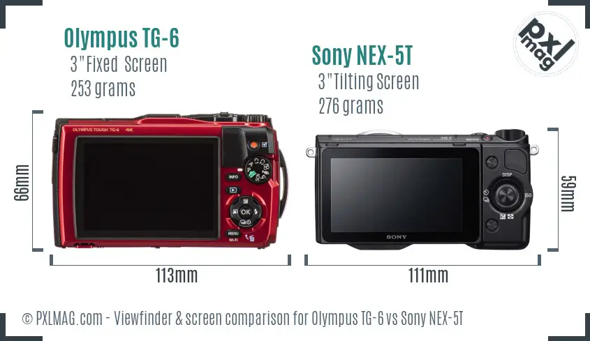 Olympus TG-6 vs Sony NEX-5T Screen and Viewfinder comparison