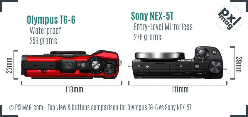 Olympus TG-6 vs Sony NEX-5T top view buttons comparison