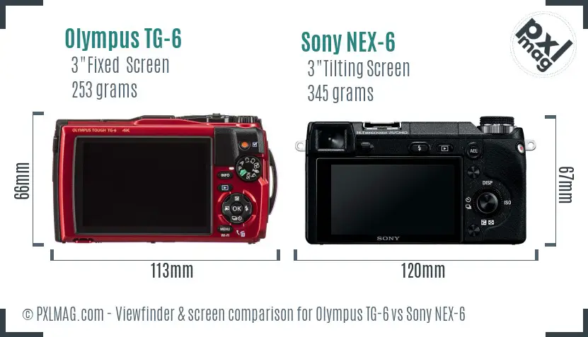 Olympus TG-6 vs Sony NEX-6 Screen and Viewfinder comparison