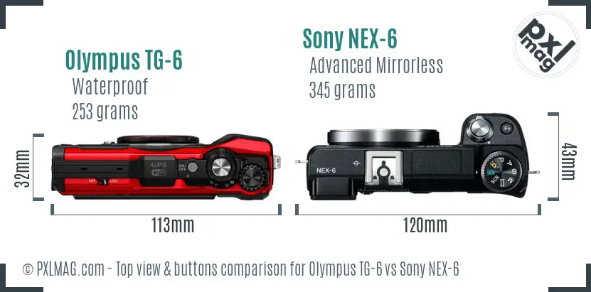 Olympus TG-6 vs Sony NEX-6 top view buttons comparison