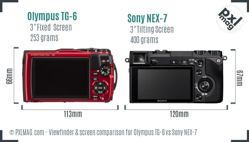 Olympus TG-6 vs Sony NEX-7 Screen and Viewfinder comparison