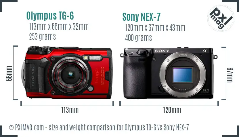 Olympus TG-6 vs Sony NEX-7 size comparison