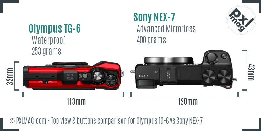 Olympus TG-6 vs Sony NEX-7 top view buttons comparison