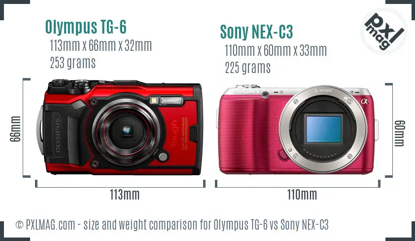 Olympus TG-6 vs Sony NEX-C3 size comparison