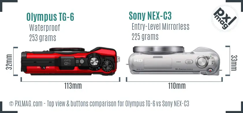 Olympus TG-6 vs Sony NEX-C3 top view buttons comparison