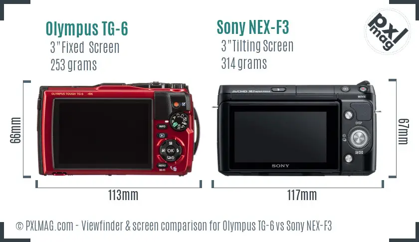 Olympus TG-6 vs Sony NEX-F3 Screen and Viewfinder comparison