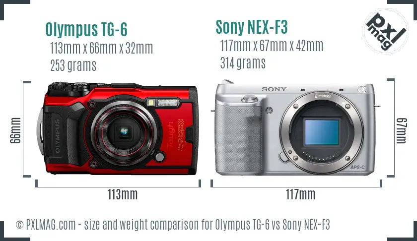 Olympus TG-6 vs Sony NEX-F3 size comparison
