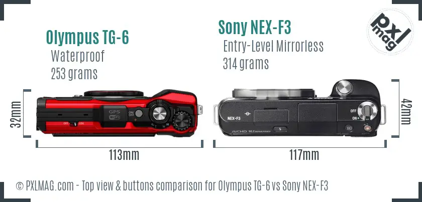 Olympus TG-6 vs Sony NEX-F3 top view buttons comparison