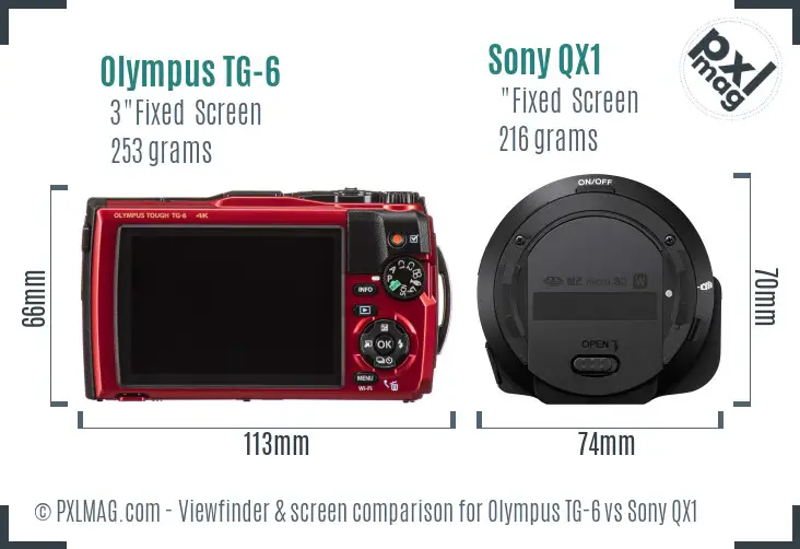 Olympus TG-6 vs Sony QX1 Screen and Viewfinder comparison
