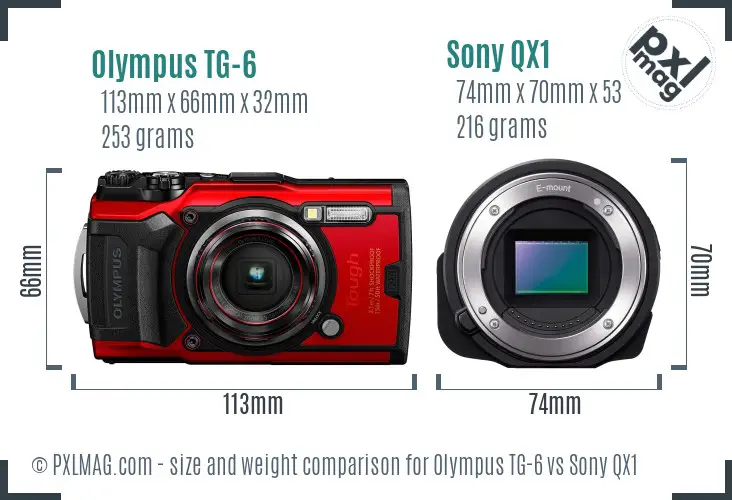 Olympus TG-6 vs Sony QX1 size comparison