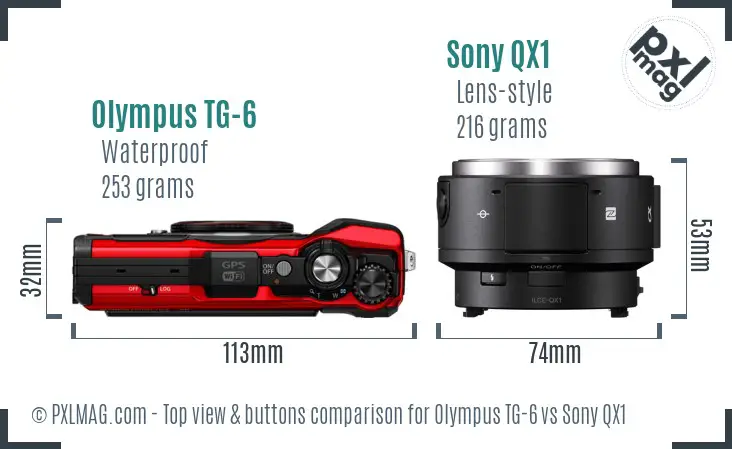 Olympus TG-6 vs Sony QX1 top view buttons comparison