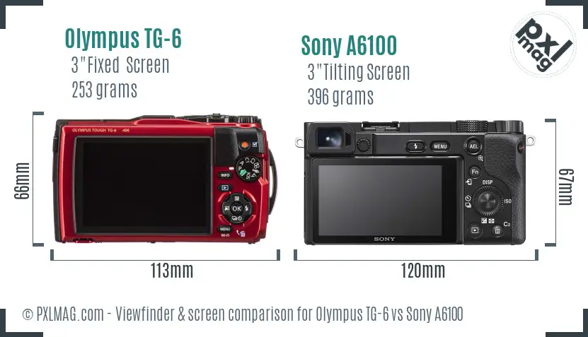 Olympus TG-6 vs Sony A6100 Screen and Viewfinder comparison