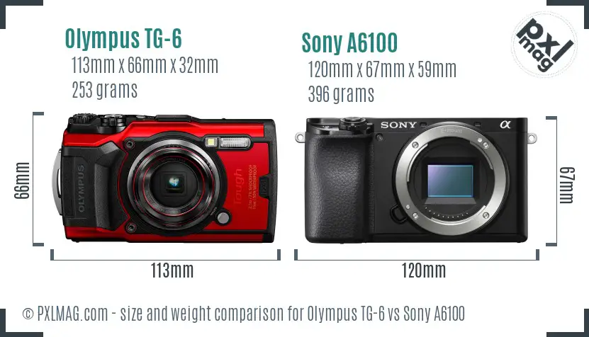 Olympus TG-6 vs Sony A6100 size comparison