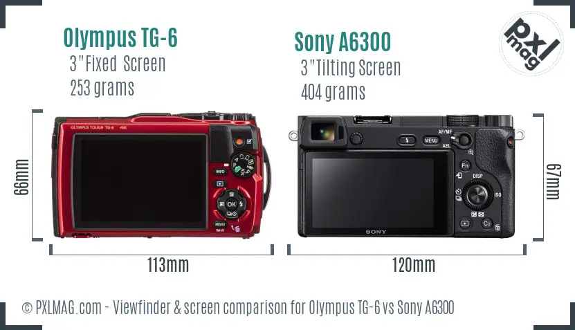 Olympus TG-6 vs Sony A6300 Screen and Viewfinder comparison