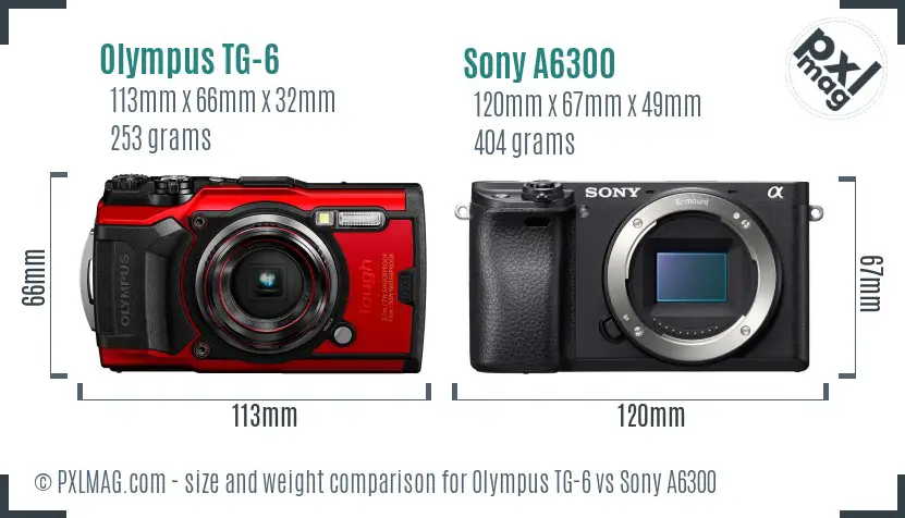 Olympus TG-6 vs Sony A6300 size comparison