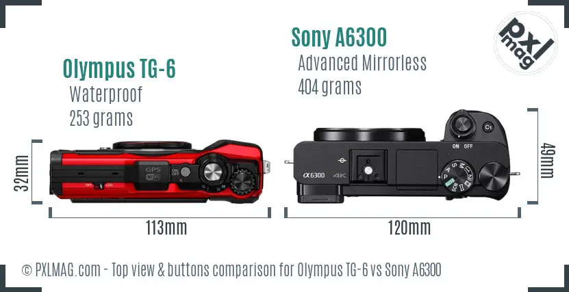 Olympus TG-6 vs Sony A6300 top view buttons comparison