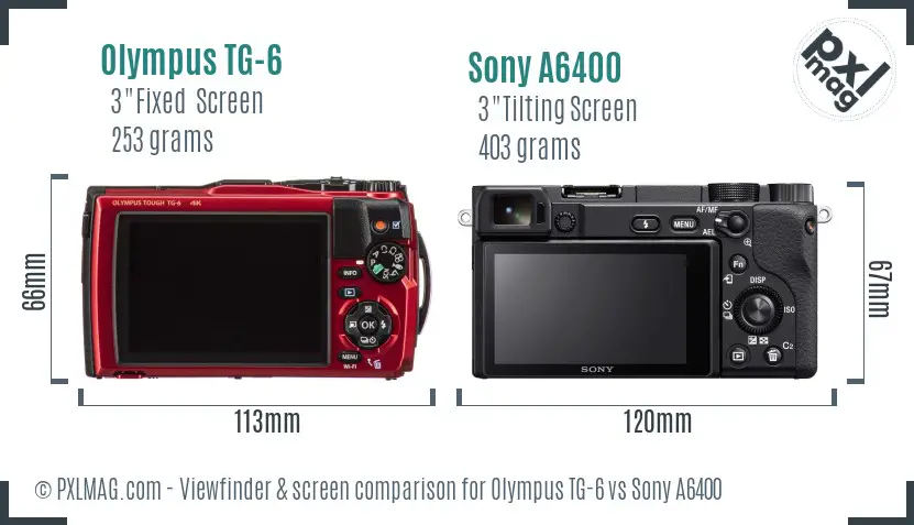 Olympus TG-6 vs Sony A6400 Screen and Viewfinder comparison