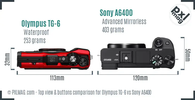 Olympus TG-6 vs Sony A6400 top view buttons comparison