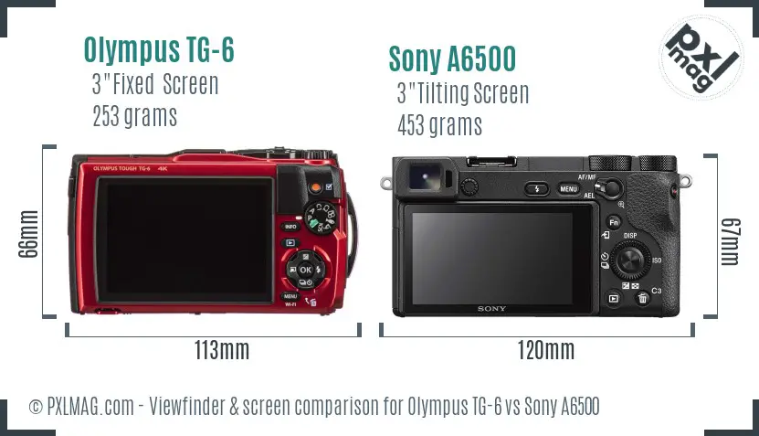Olympus TG-6 vs Sony A6500 Screen and Viewfinder comparison