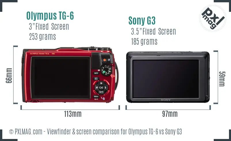 Olympus TG-6 vs Sony G3 Screen and Viewfinder comparison