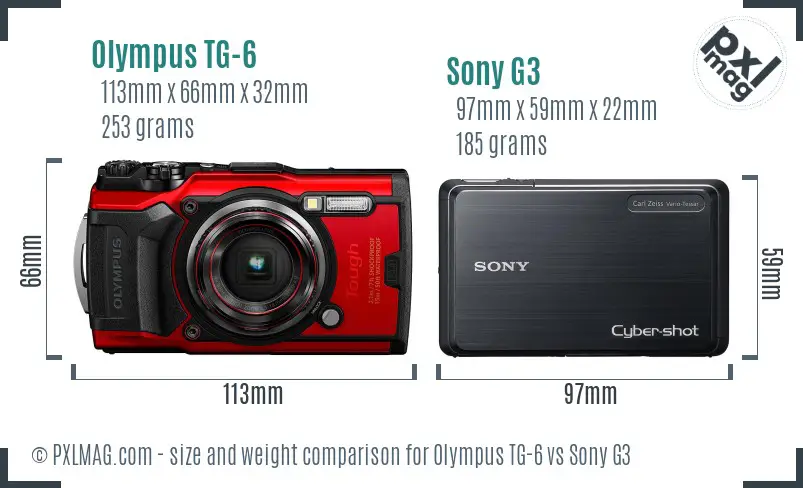 Olympus TG-6 vs Sony G3 size comparison