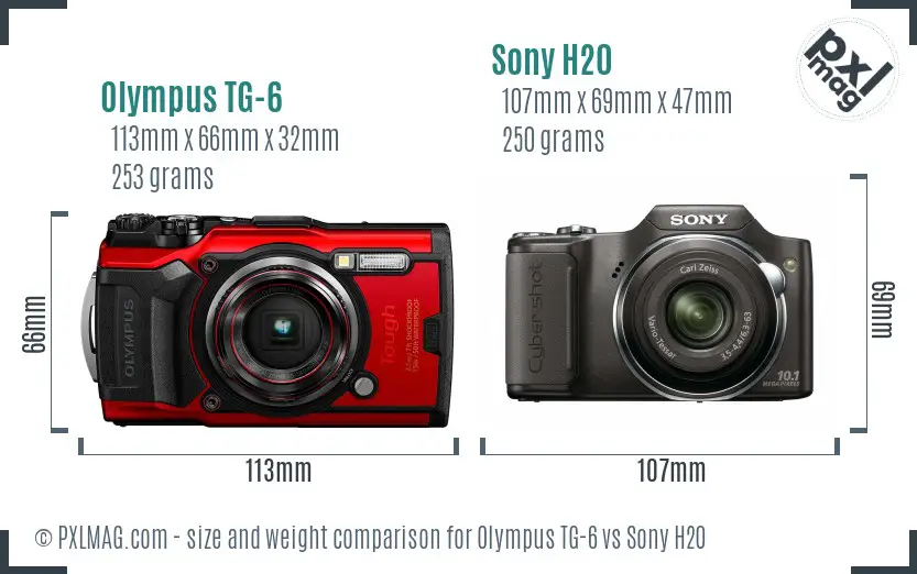 Olympus TG-6 vs Sony H20 size comparison