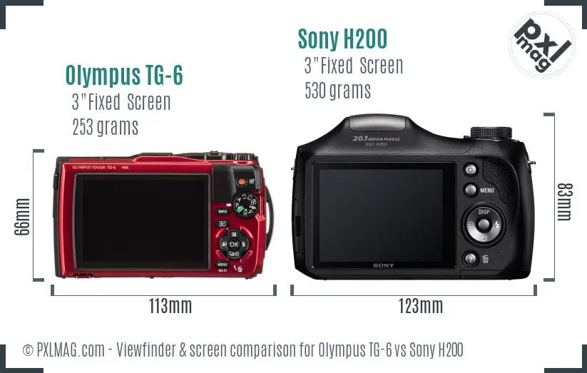 Olympus TG-6 vs Sony H200 Screen and Viewfinder comparison
