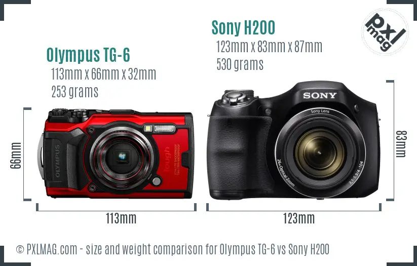Olympus TG-6 vs Sony H200 size comparison