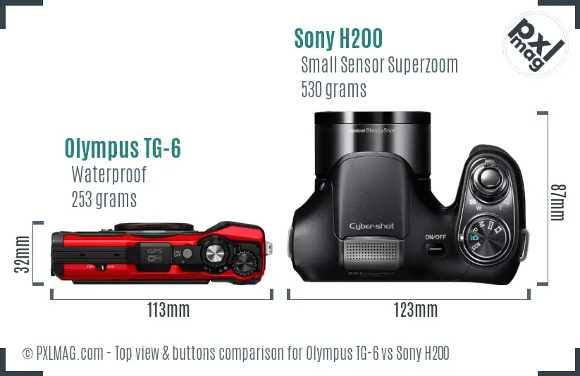Olympus TG-6 vs Sony H200 top view buttons comparison