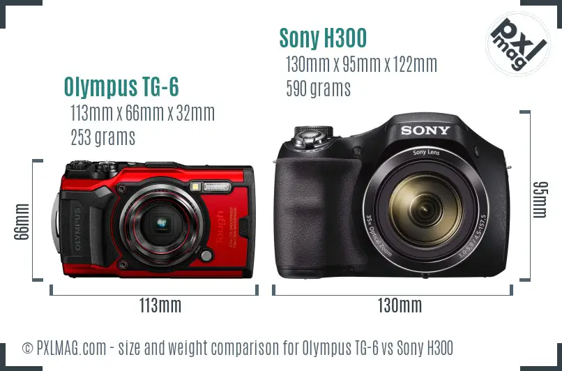 Olympus TG-6 vs Sony H300 size comparison