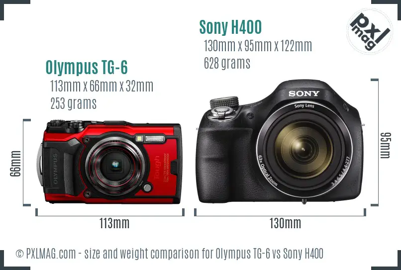 Olympus TG-6 vs Sony H400 size comparison