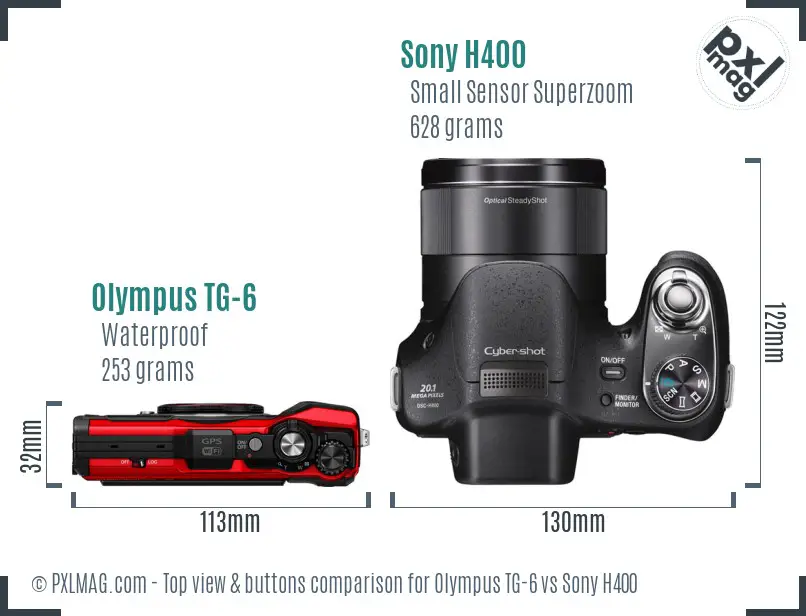 Olympus TG-6 vs Sony H400 top view buttons comparison