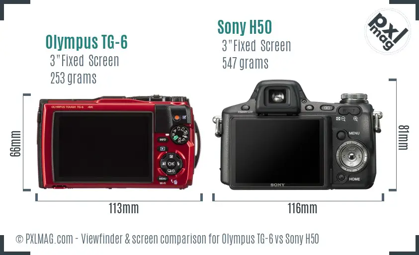 Olympus TG-6 vs Sony H50 Screen and Viewfinder comparison