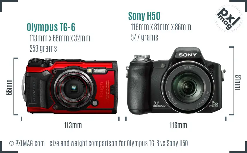 Olympus TG-6 vs Sony H50 size comparison