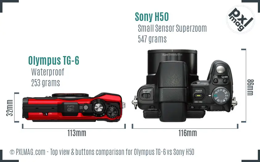 Olympus TG-6 vs Sony H50 top view buttons comparison