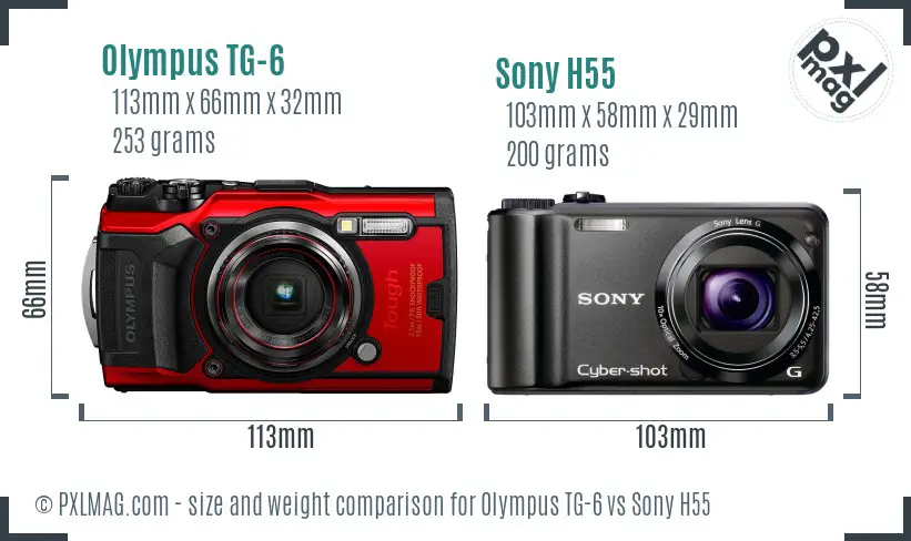 Olympus TG-6 vs Sony H55 size comparison