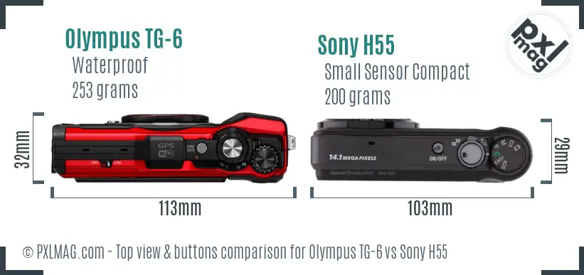 Olympus TG-6 vs Sony H55 top view buttons comparison