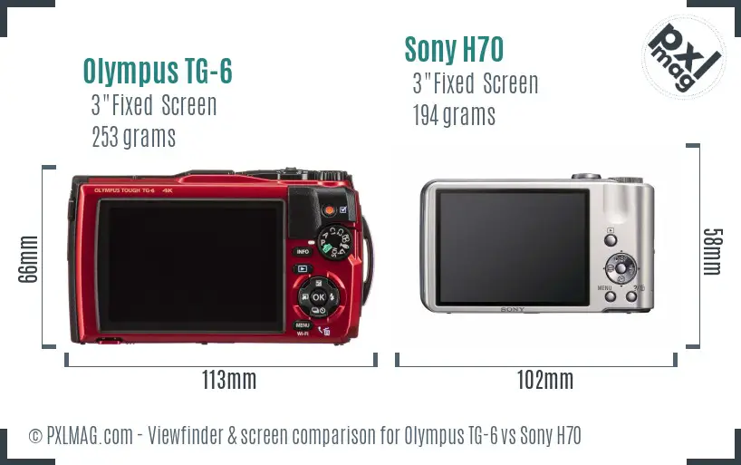Olympus TG-6 vs Sony H70 Screen and Viewfinder comparison